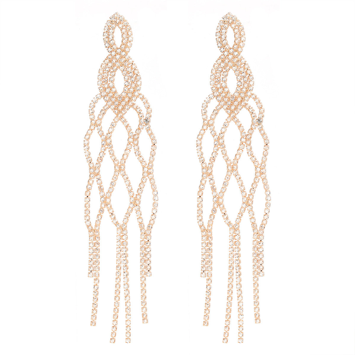 Wholesale Tassel Full Diamond Mesh Exaggerated Claw Chain Long Zircon Earrings